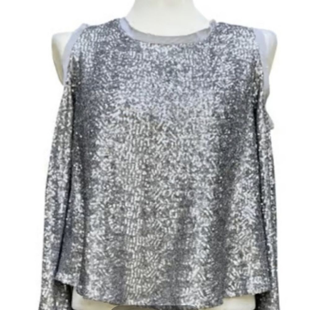 AVEC LES FILLES SILVER SEQUIN GLITTER TOP
